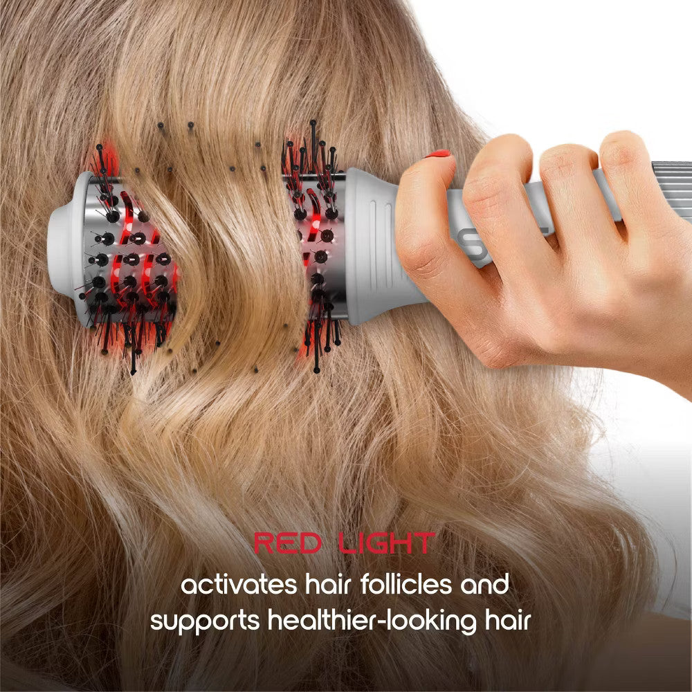 Red Light Therapy Travel Hair Dryer Brush with Ionic Technology