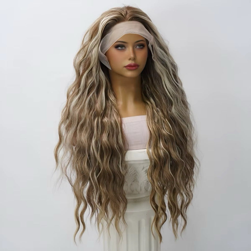 Long Water Body Wave Lace Front Wigs 13x4 Brown Blonde Highlights 26 Inches - Pre-Plucked