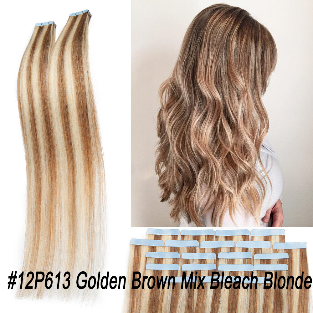 100% Human Hair Tape-In Extensions Full Head Body Wave & Straight Styles
