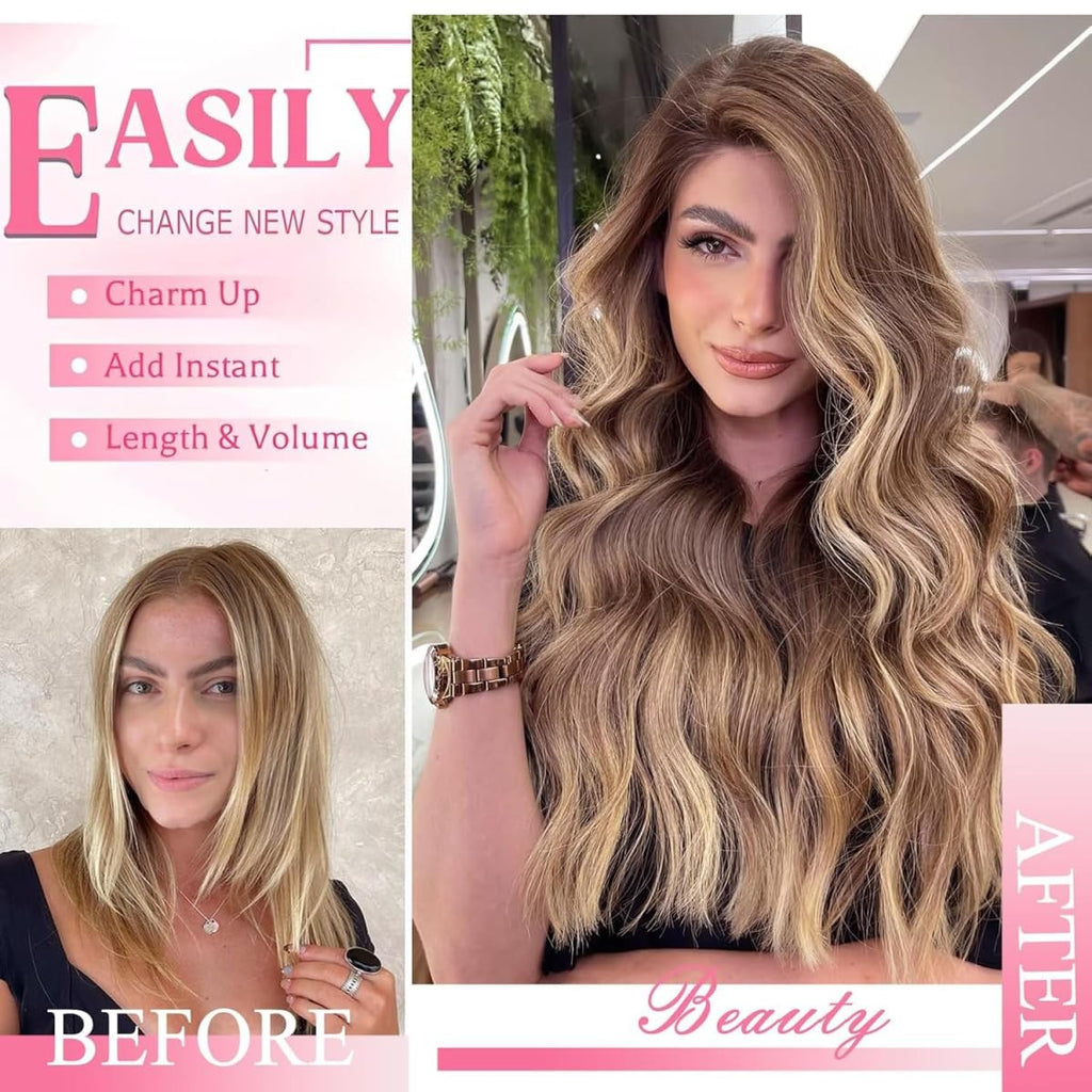 Clip In Hair Extensions 8pcs 16 Inches Brown to Honey Blonde Remy Human Hair