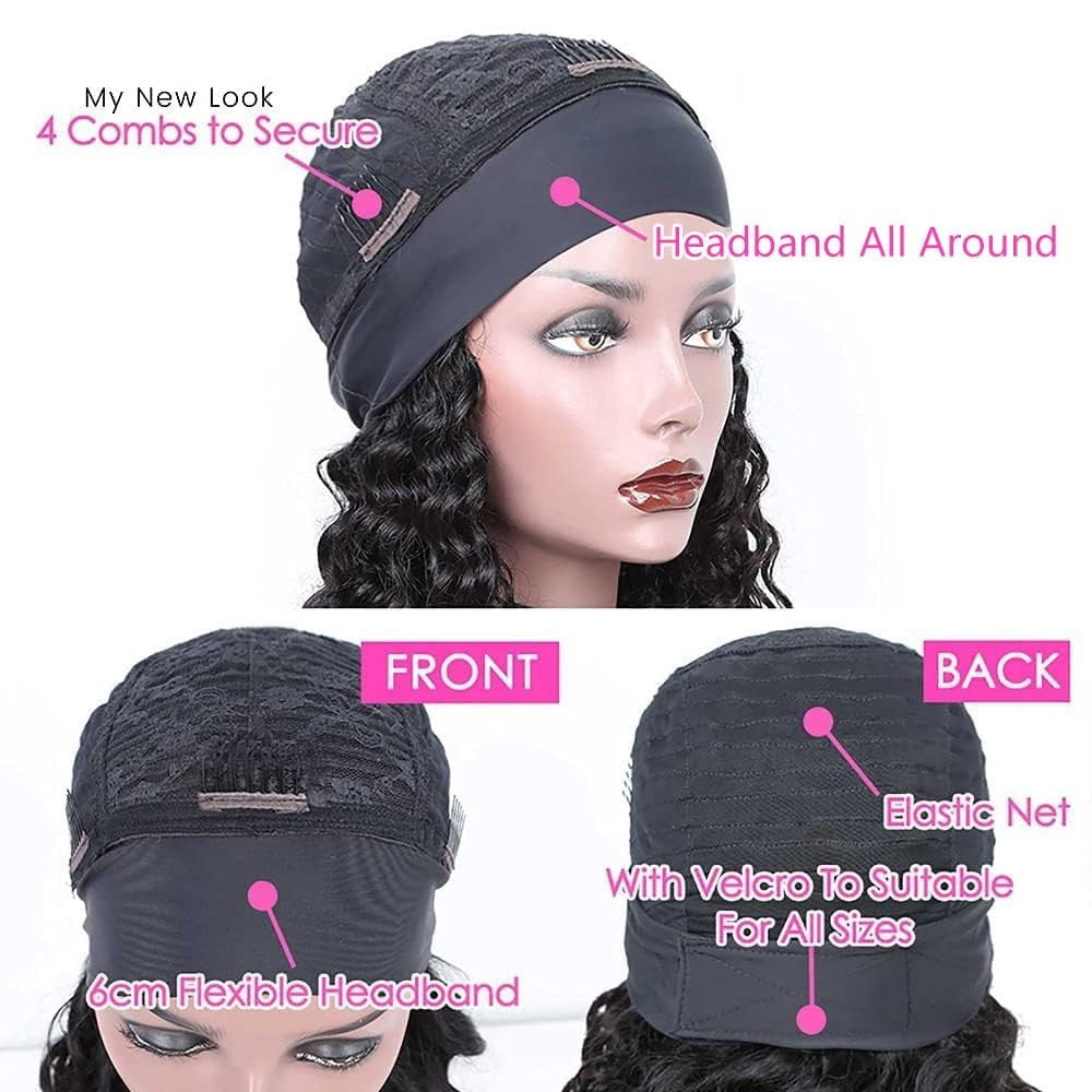 Human Hair Kinky Curly Headband Wig 18 Inch Natural Color for Black Women
