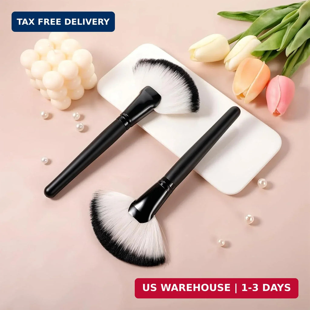 2 Pack Fluffy Fan Makeup Brushes for Face Blush Highlighting Soft Bristle