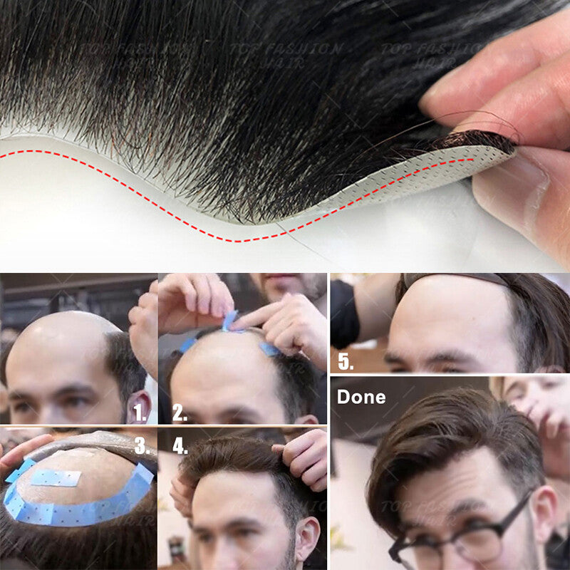 Men's Human Hair Replacement System Toupee with PU Lace Mono Base - Remy Hair Piece