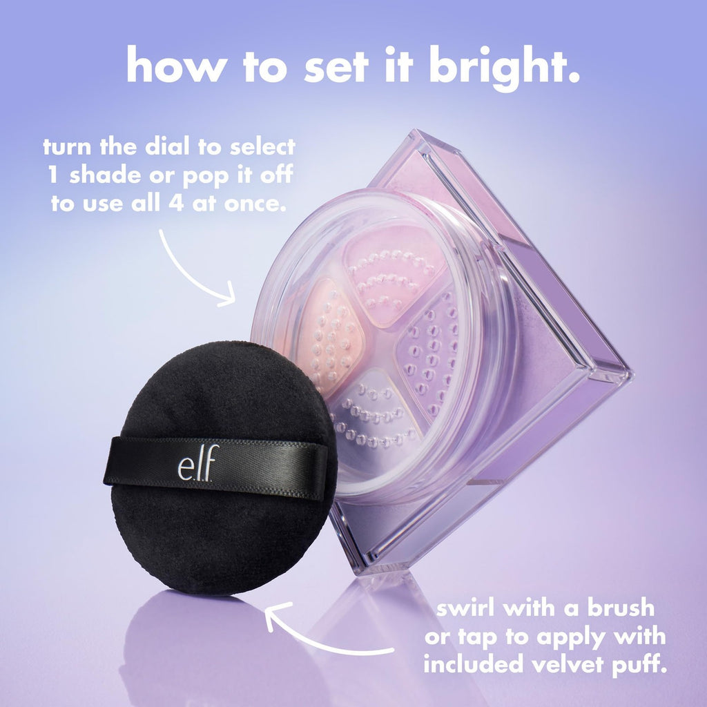 e.l.f. Set It Bright Powder Quad – Light Shade, 0.37 oz, 2 Color-Correcting + 2 Brightening Powders