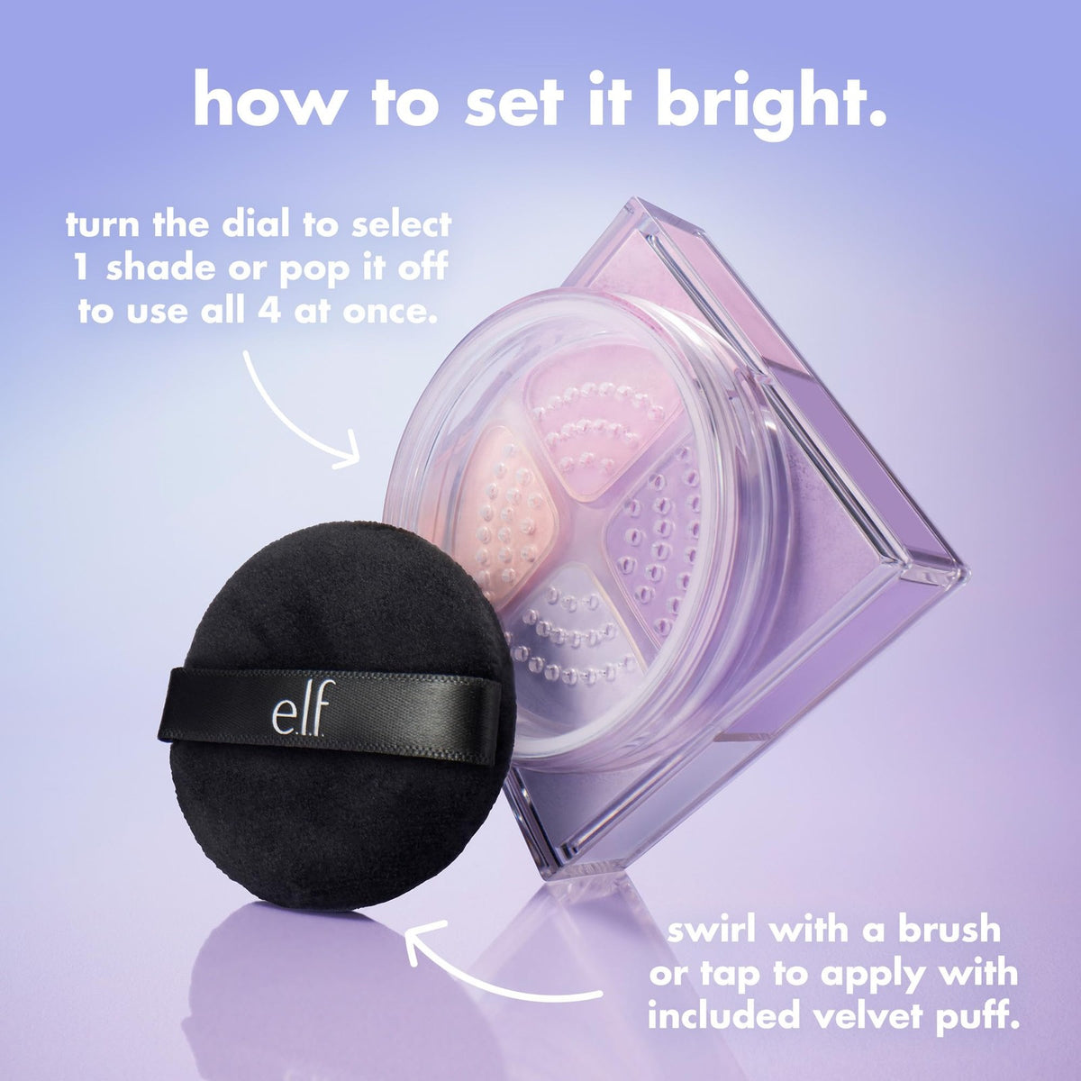 e.l.f. Set It Bright Powder Quad – Light Shade, 0.37 oz, 2 Color-Correcting + 2 Brightening Powders