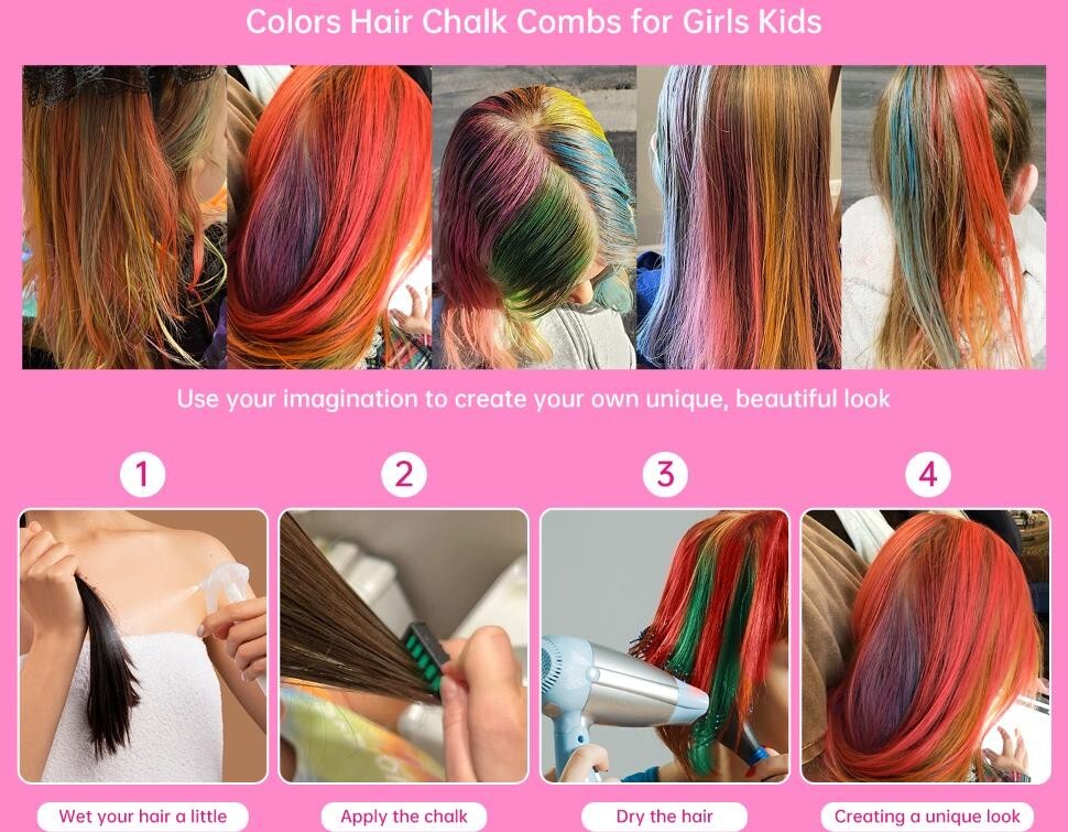 10-Color Washable Hair Chalk Set for Girls Kids Temporary Hair Color & Styling