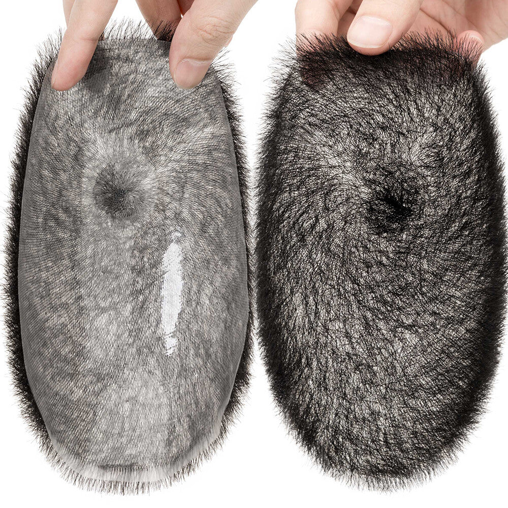 Men's Hair Replacement Toupee - Natural Human Hair Full Skin PU Hair System