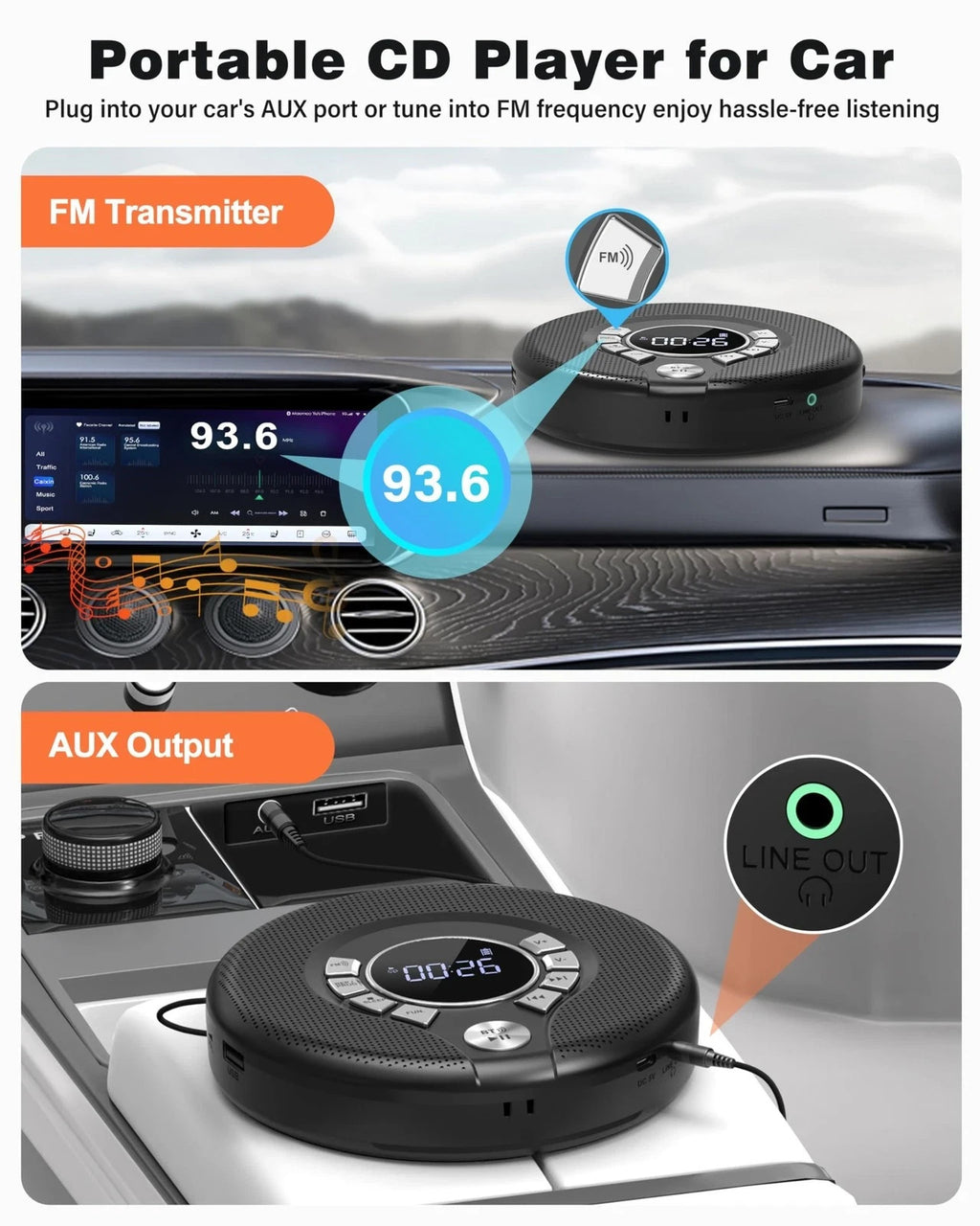 Portable Bluetooth CD Player with 2000mAh Rechargeable Battery
