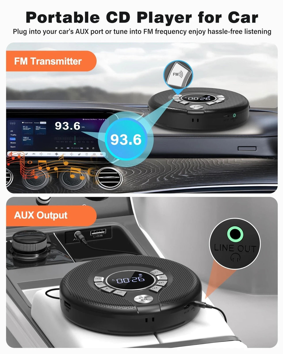 Portable Bluetooth CD Player with 2000mAh Rechargeable Battery