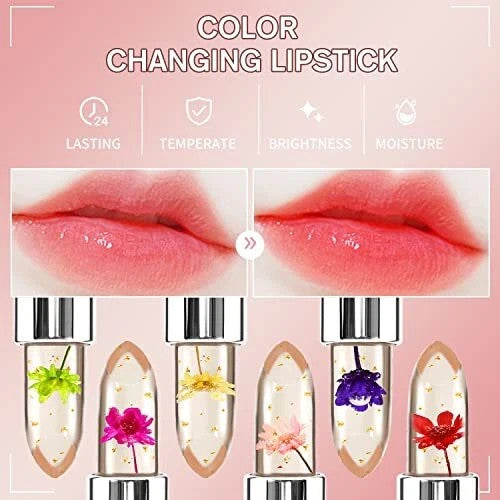 6 Pcs Flower Jelly Lipstick Set - Color Changing Moisturizer & Long Lasting Gloss