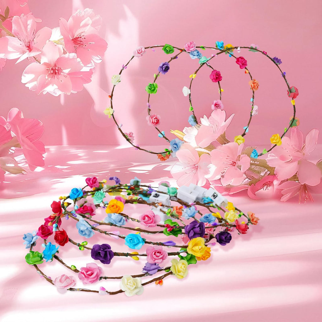LED Flower Crown Headbands – 24 Pack Light Up Hair Accessories for Kids & Adults
