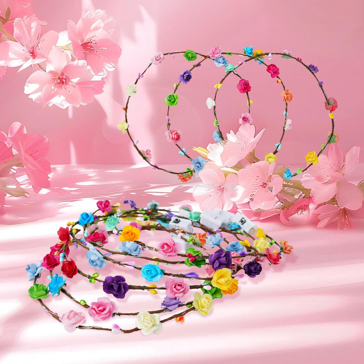 LED Flower Crown Headbands – 24 Pack Light Up Hair Accessories for Kids & Adults