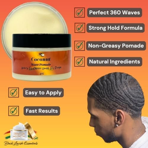 Strong Hold 8oz Coconut Hair Pomade for 360 Waves - Non-Greasy Styling Cream
