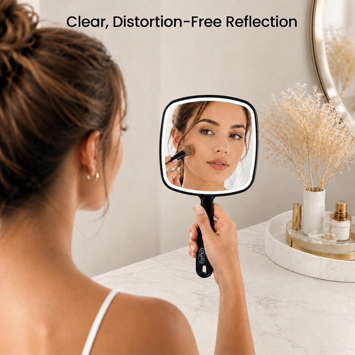 12-Inch Hand Mirror with Handle - Black Square Mirror for Home & Salon