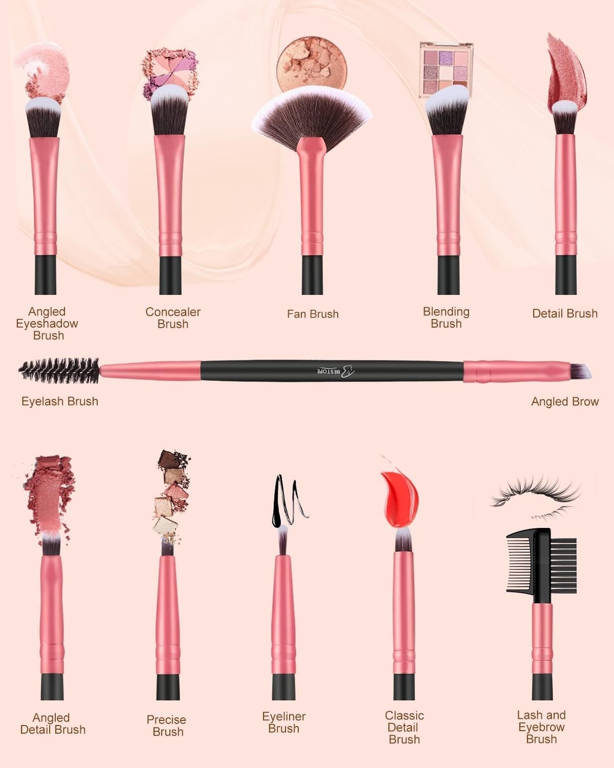 16-Piece Makeup Brush Set with Blending and Foundation Brushes