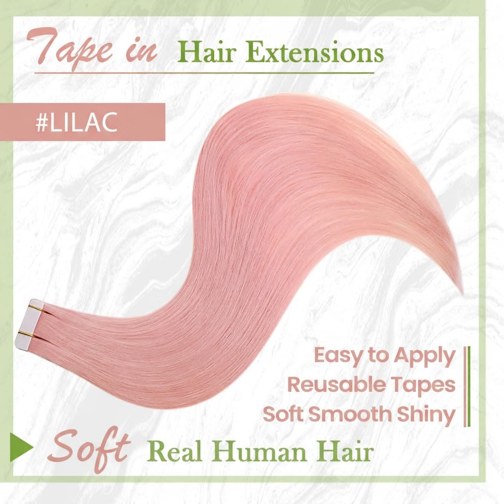 Light Pink Tape-in Hair Extensions 18 Inch 25g 10 Pieces Human Hair