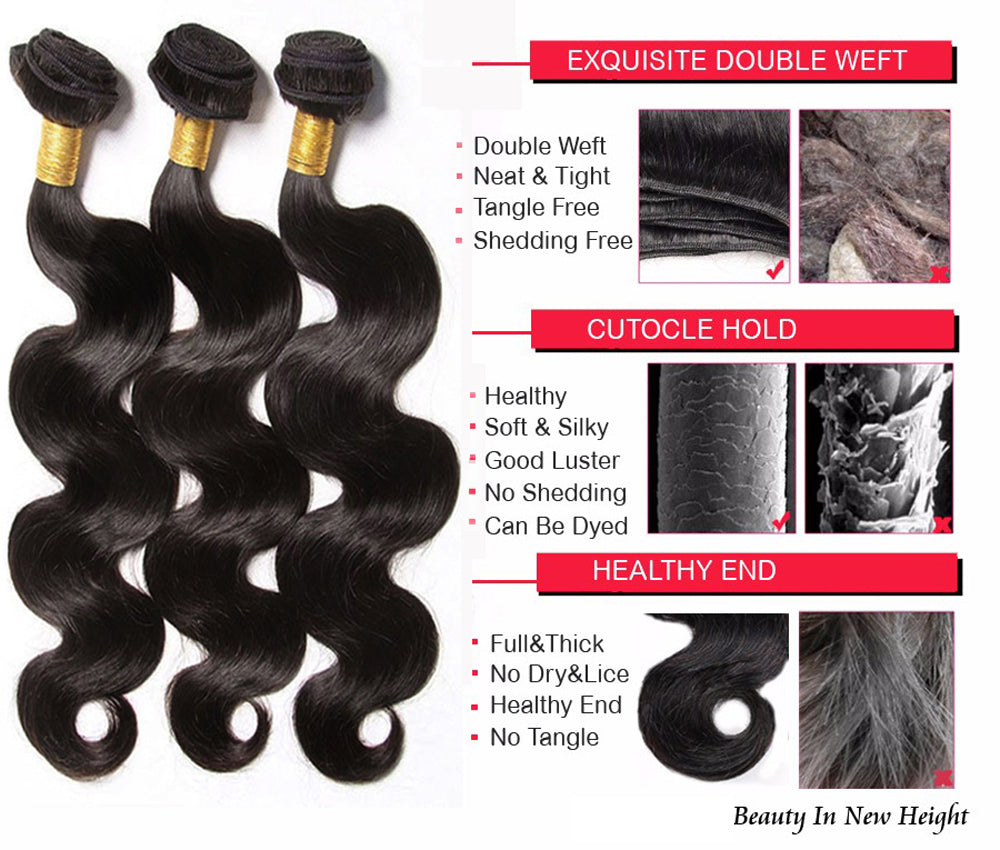 Brazilian & Indian Human Hair Weave Virgin Remy Body Wave - Multiple Lengths & Colors