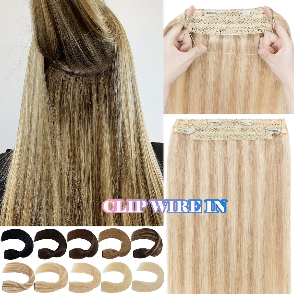 Wire-In Human Hair Extensions with Clips - Thick & Natural Look, 12-22 Inches