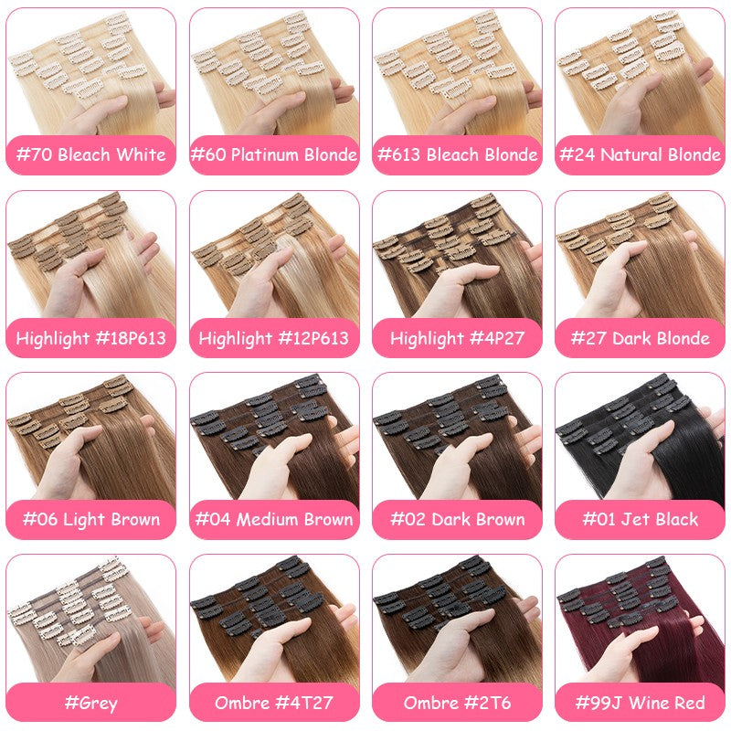 Clip-In Hair Extensions Full Head Set - Remy Human Hair Balayage 8 Pieces