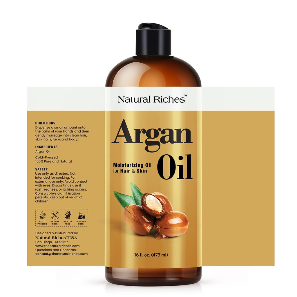Organic Argan Oil for Hair & Skin - Deep Moisturizing 16 Fl Oz, Pack of 1