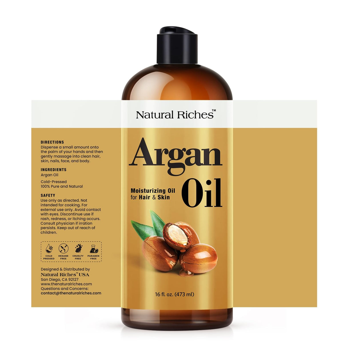 Organic Argan Oil for Hair & Skin - Deep Moisturizing 16 Fl Oz, Pack of 1