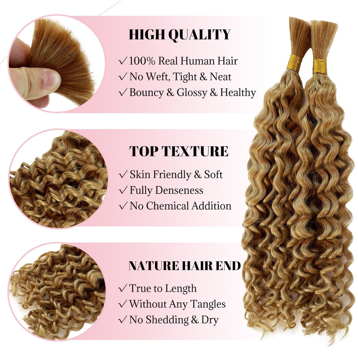 Belaved Curly Water Wave Braiding Hair Honey Blonde 20 Inch 2 Bundles 100g