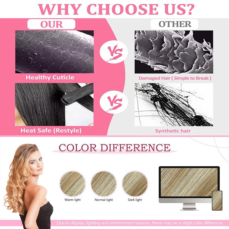 Clip-In Hair Extensions Full Head Set - Remy Human Hair Balayage 8 Pieces