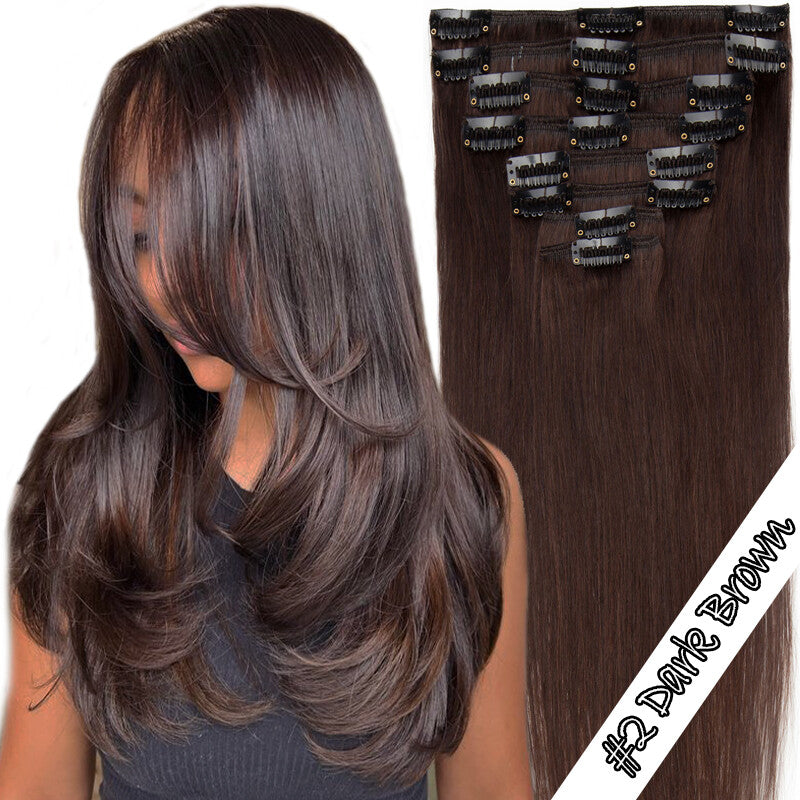Clip-In 100% Remy Human Hair Extensions for Full Head - Multiple Colors & Lengths
