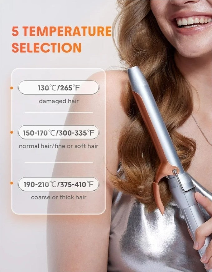 3/8 Inch Curling Iron with LED Display & 8 Temperature Settings - Long Barrel