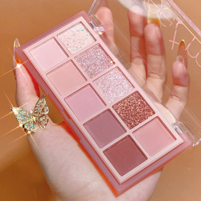 10-Color Eyeshadow Palette with Matte Glitter & Shimmer - Pink Shades