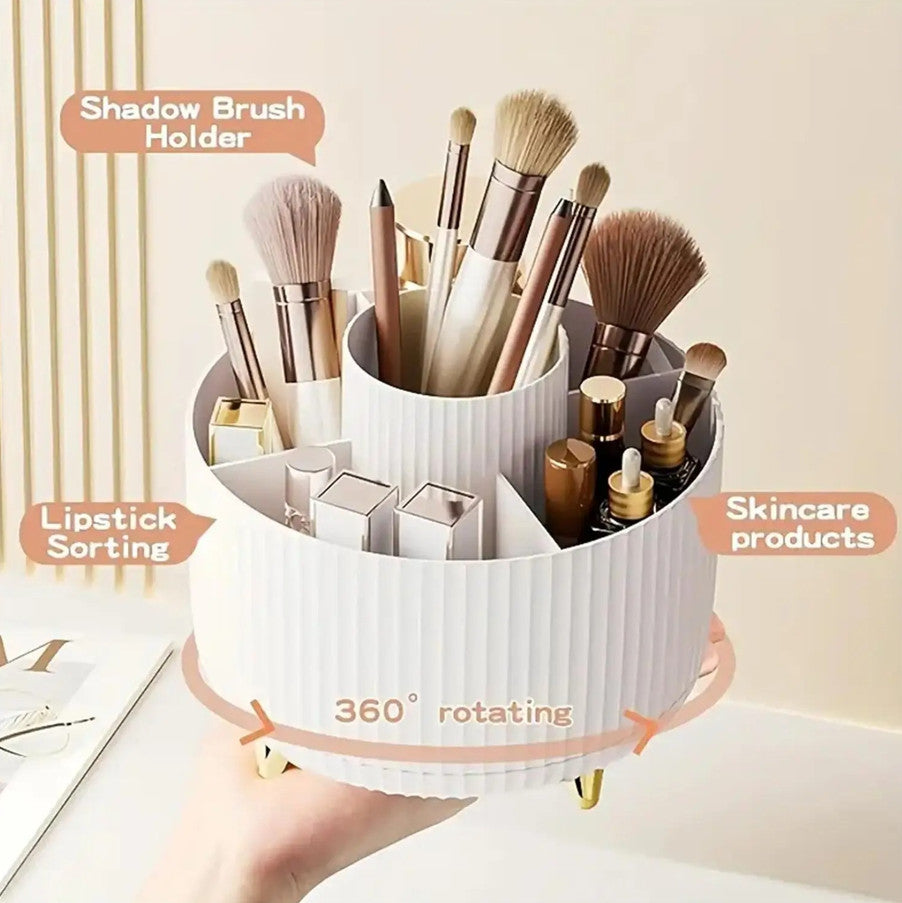 Rotating Makeup Organizer with 5 Compartments - 360° Plastic Cosmetic Holder