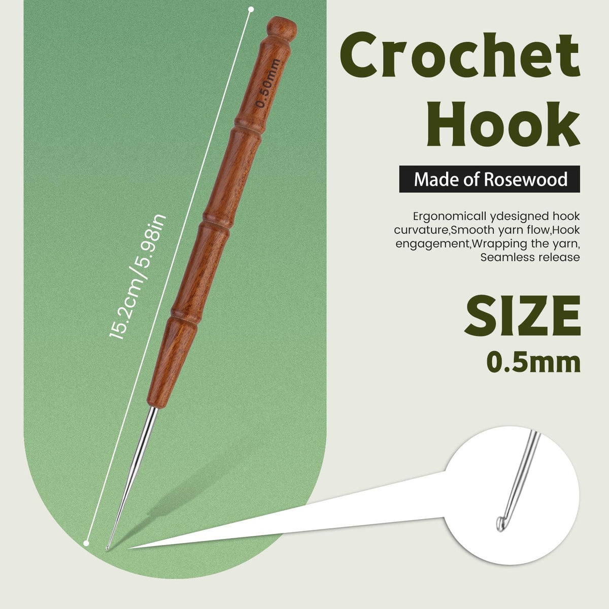 0.5mm Ergonomic Wooden Handle Crochet Hook for Fine Thread Lace Craft