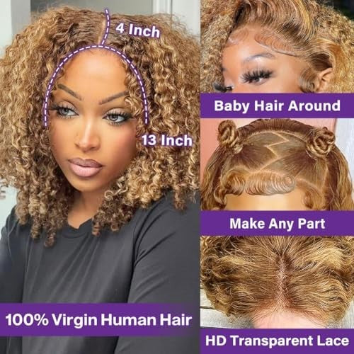 Deep Wave Ombre Honey Blonde Bob Lace Front Wig - 12 Inch Human Hair