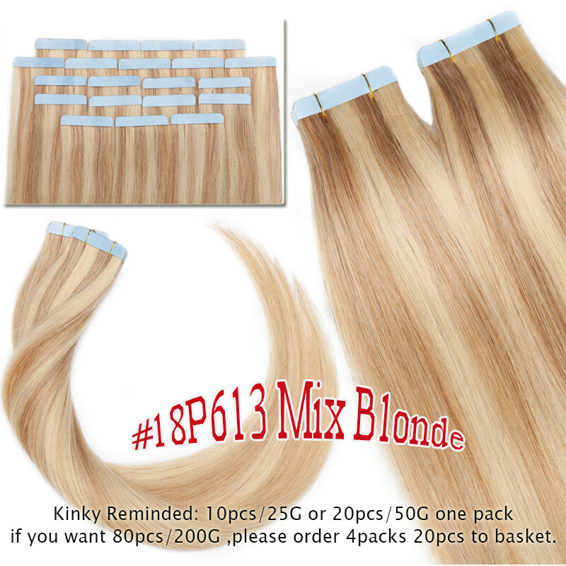 Full Head Blonde Tape-In Human Hair Extensions 200g Skin Weft, 80pcs
