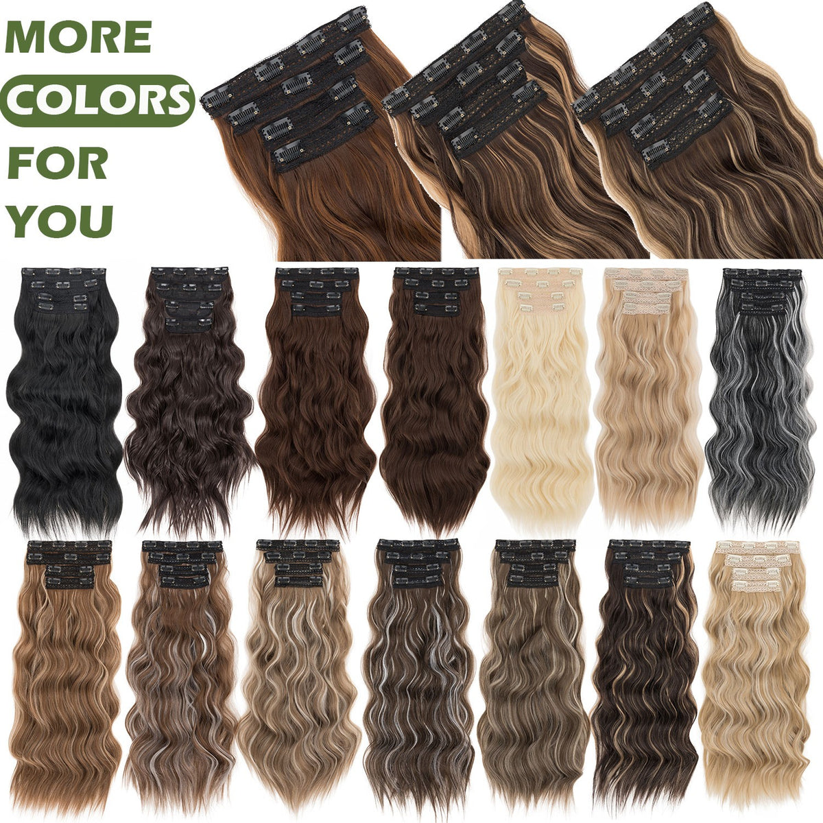 Clip-In Hair Extensions 4PCS Full Head 100% Human Hair, Various Lengths & Colors