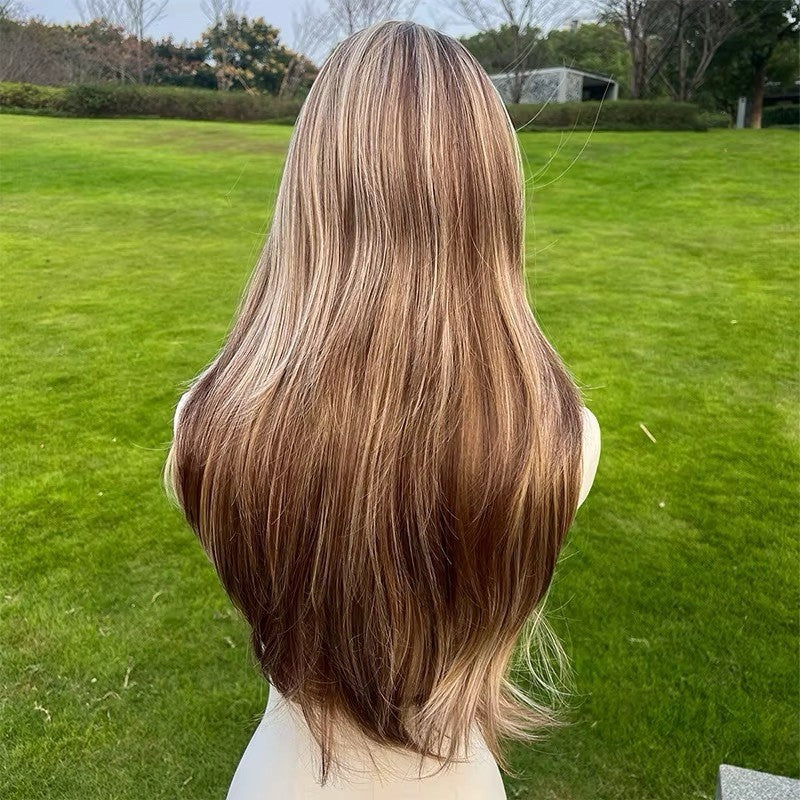 Long Lace Front Straight Layered Wig - Light Brown & Blonde Highlights 26"
