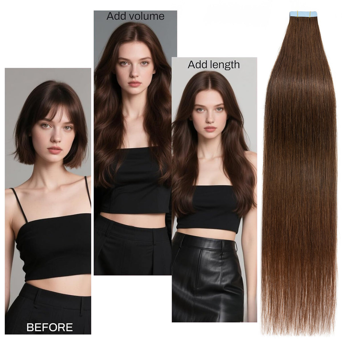 Tape-In 100% Remy Human Hair Extensions Full Head Balayage Ombre