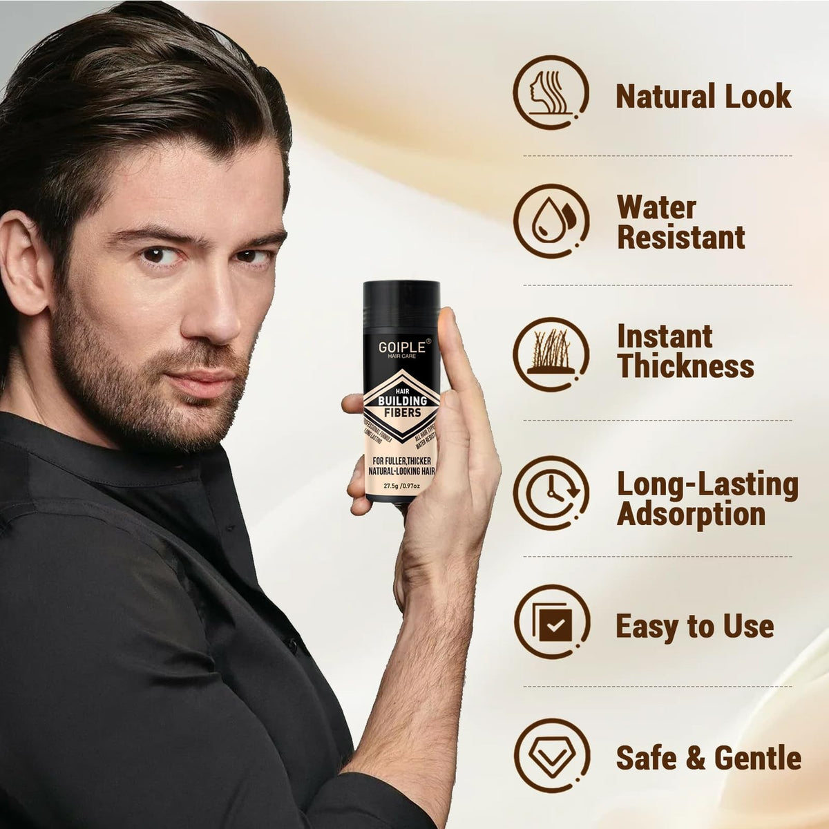 Waterproof Beard Pencil Filler & Brush for Men - Long Lasting Natural Finish
