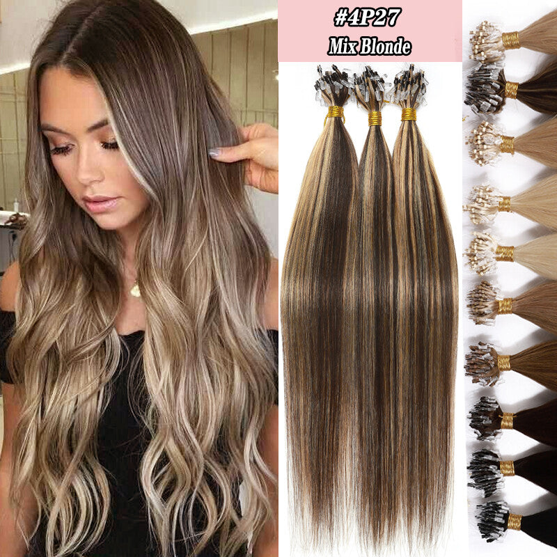 100% Human Hair Micro Loop Extensions - Long, Natural Remy Hair