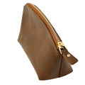 Brown Leather Toiletry & Makeup Travel Bag with Gold Zipper