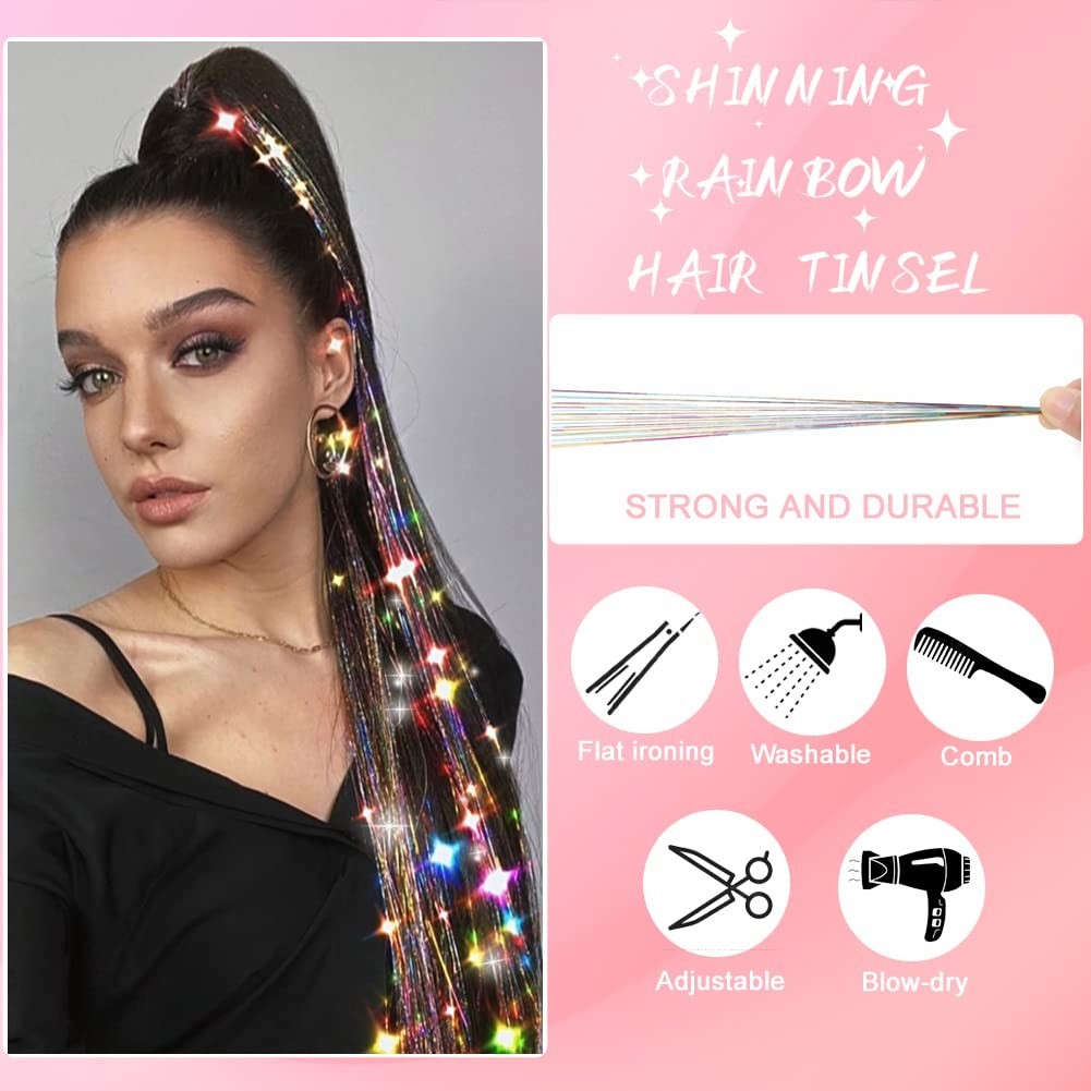 Colorful Tinsel Hair Extensions 48 Inch Heat Resistant & Customizable