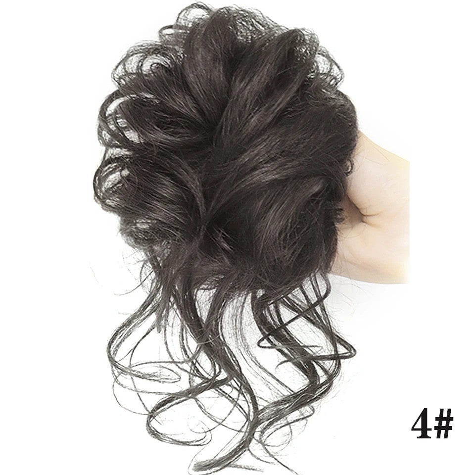 Natural Human Hair Messy Bun Hair Piece with Elastic Scrunchie - Thick & Curly