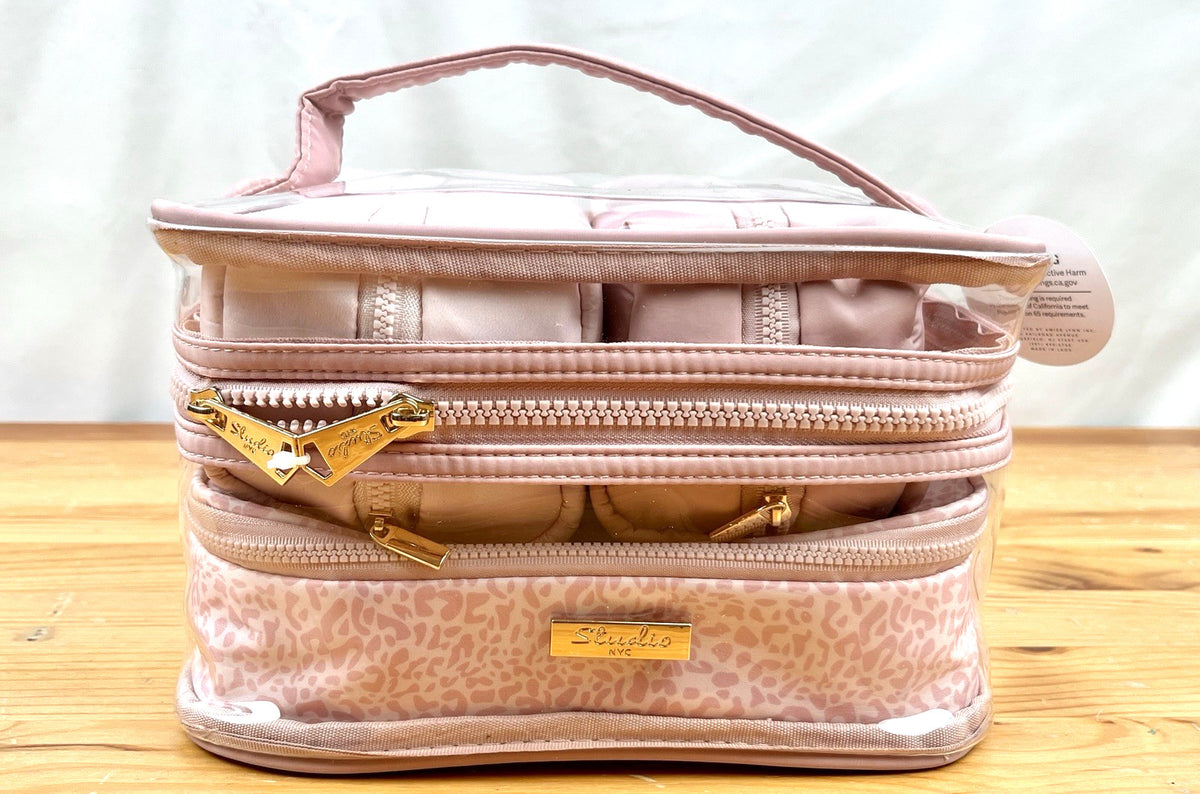 Studio NYC Pink Leopard Travel Cosmetic Case Set - 4 Piece Clear Organizer