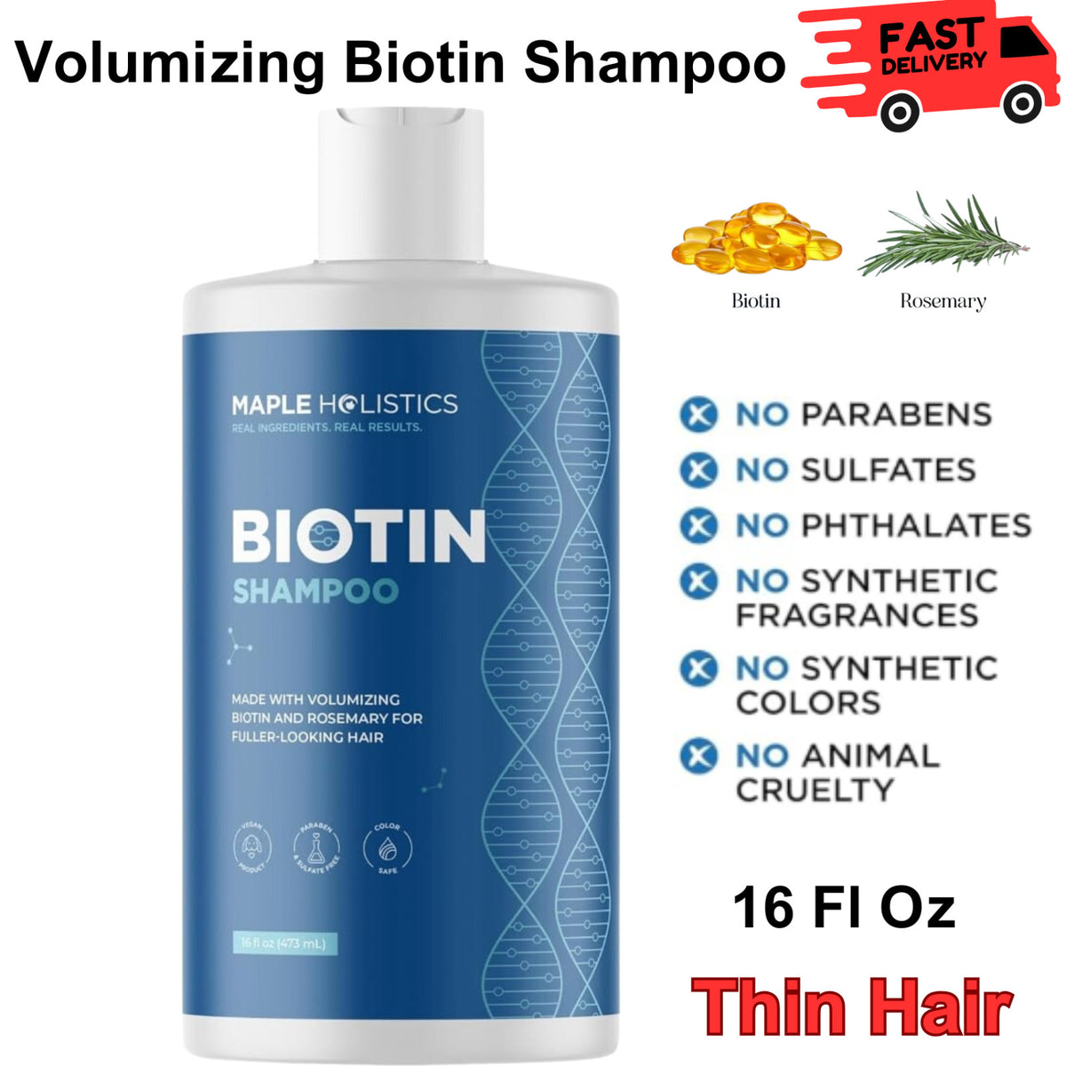 Volumizing Biotin Shampoo for Thinning Hair with Rosemary & Essential Oils - 16 Fl Oz