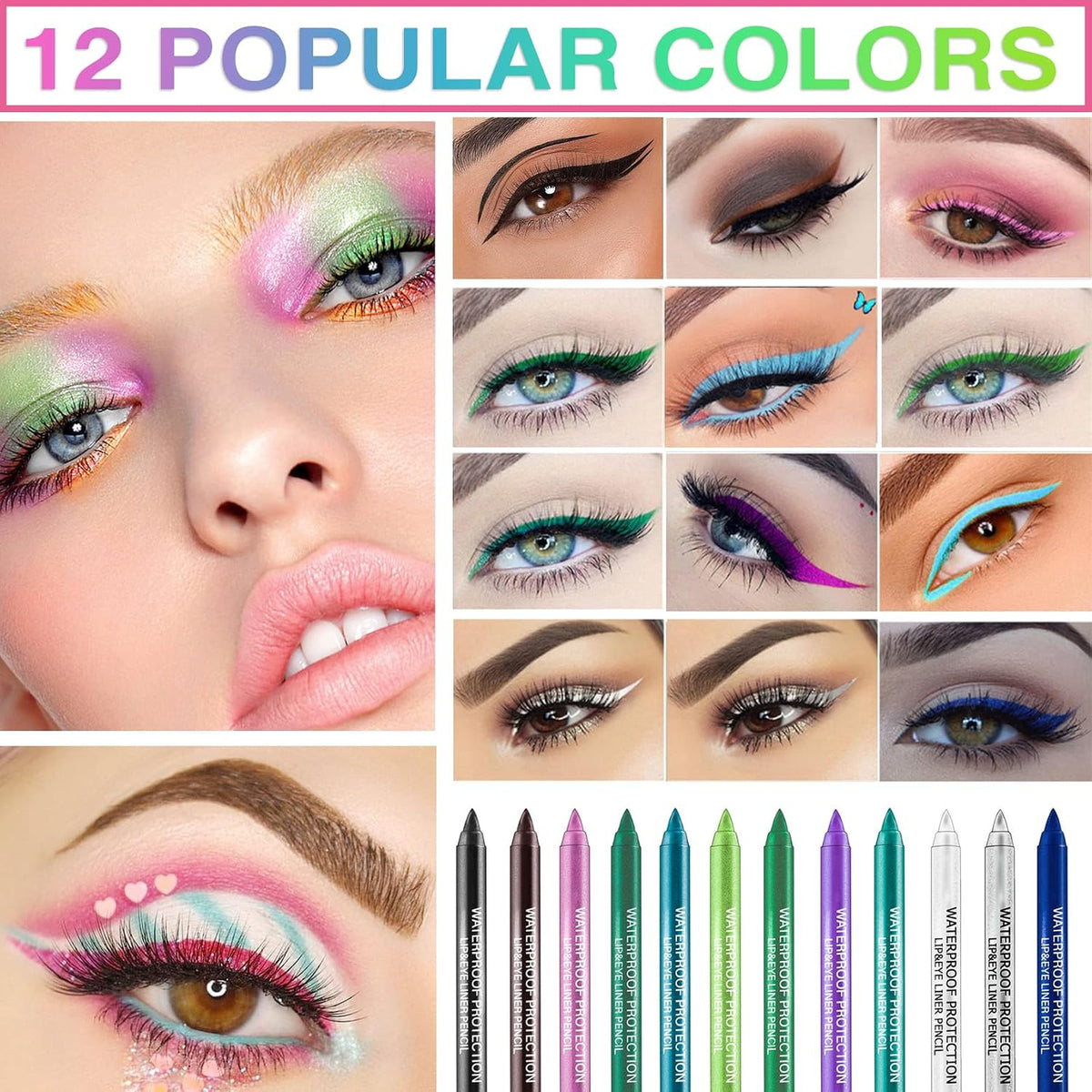 12 Color Waterproof Matte Glitter Eye Pencil Set for Eye Makeup