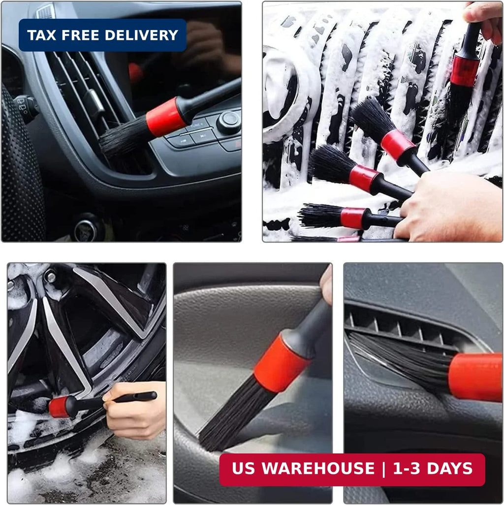 Auto Detailing Brush Set with Boar Hair & Steel Wire - 11 Pieces