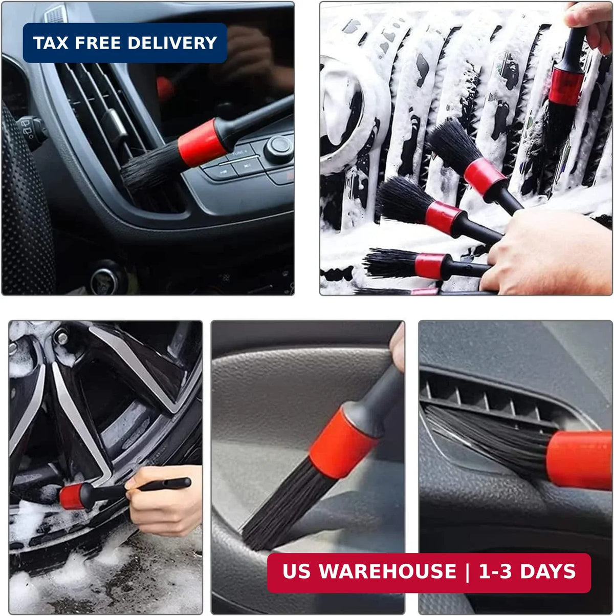 Auto Detailing Brush Set with Boar Hair & Steel Wire - 11 Pieces