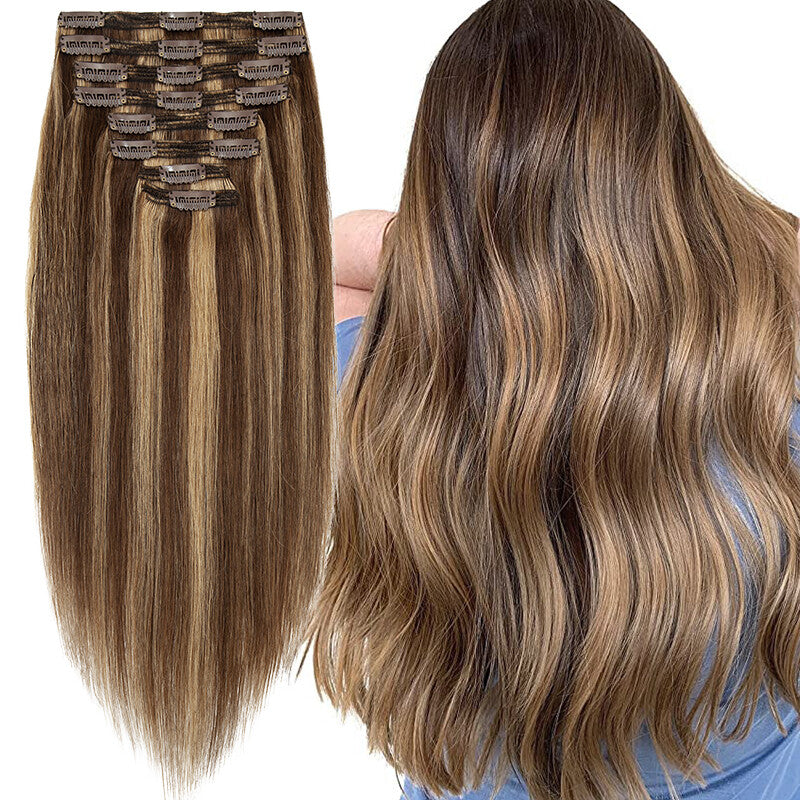 Double Weft Clip-In Hair Extensions - Remy Human Hair Ombre Full Head Set