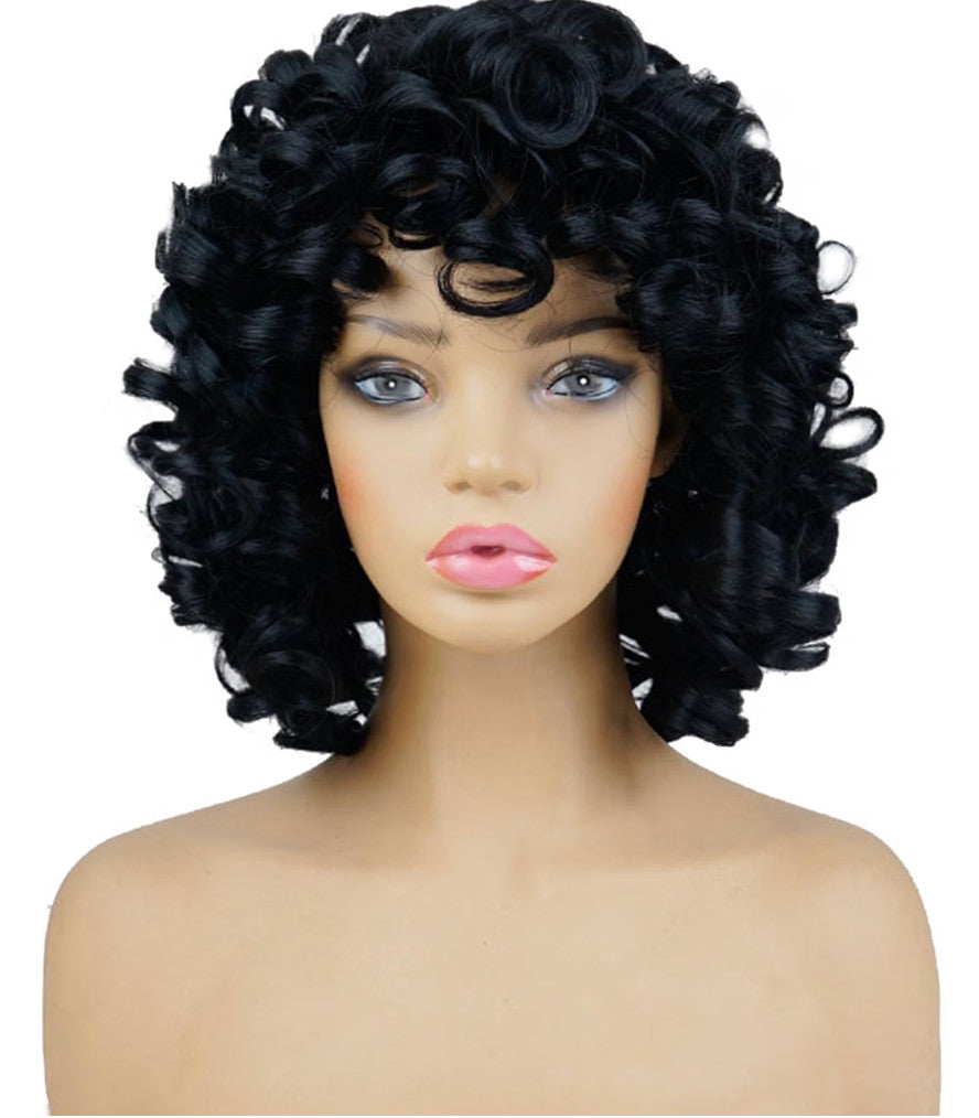 Black 14-Inch Synthetic Curly Wig for Cosplay & Parties - Unbranded