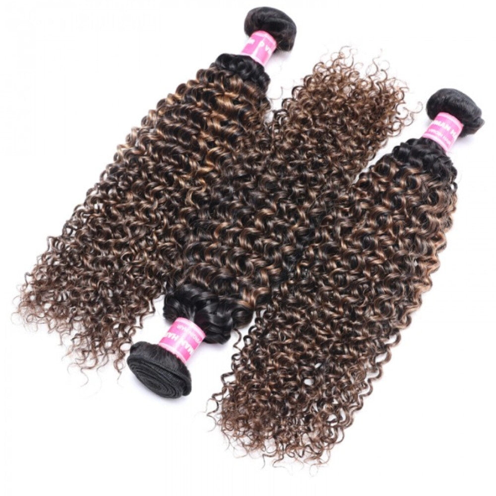 Unice Malaysian Balayage Brown Curly Hair Extensions 3 Bundles Human Hair Weaves